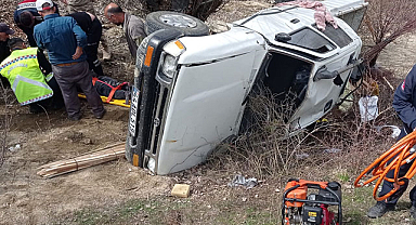 Pikap şarampole devrildi