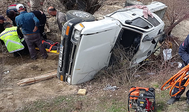 Pikap şarampole devrildi