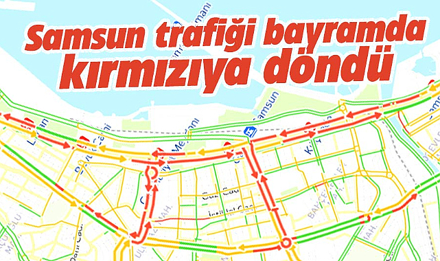 Samsun'da Ramazan Bayramında yaşanan trafik yoğunluğu haritaya yansıdı