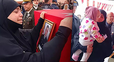 Şehit eşini 1 yaşındaki kızıyla uğurladı