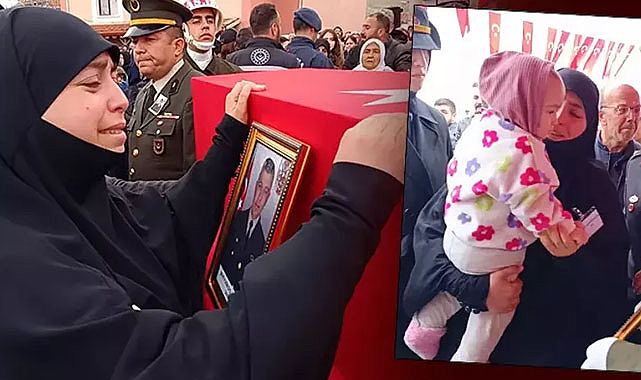 Şehit eşini 1 yaşındaki kızıyla uğurladı