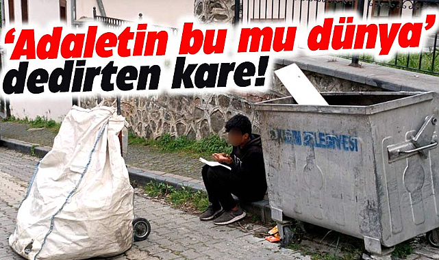 Samsun'da adaletin bu mu dünya dedirten fotoğraf karesi! Çöp toplarken ders çalıştı