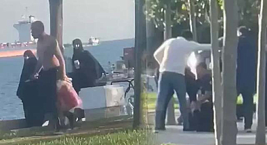 Zabıtalara keserle saldırdı