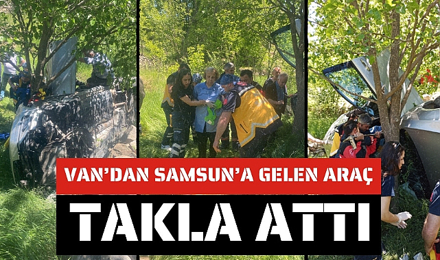 Samsun'a gelen araç takla attı