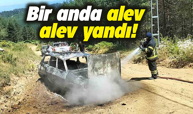 Samsun'da hareket halindeki araç yandı