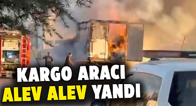 Samsun'da kargo aracı alev alev yandı