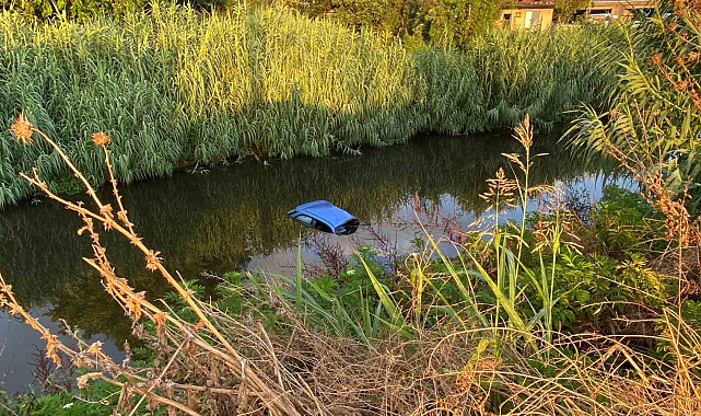 Kaldırıma çarpan otomobil dereye uçtu