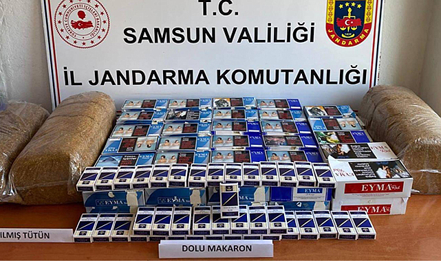 Samsun'un Terme ilçesinde K.K'ye ait iş yerinde 12 bin 580 dal dolu makaron ele geçirildi