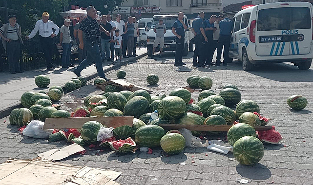 Sinop'un Erfelek İlçesi'nde satış yapılmasına izin verilmeyen kişi hırsını karpuzlardan çıkardı