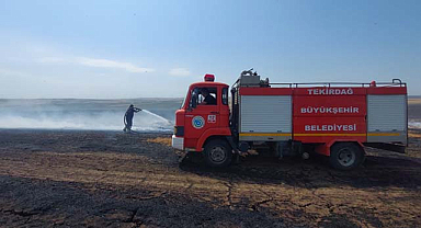 Tekirdağ'da çıkan anız yangınında itfaiye eri yaralandı