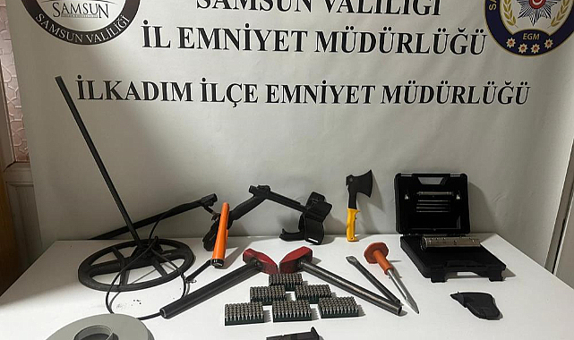 Samsun'da araçtan define arama malzemesi ve mermi çıktı