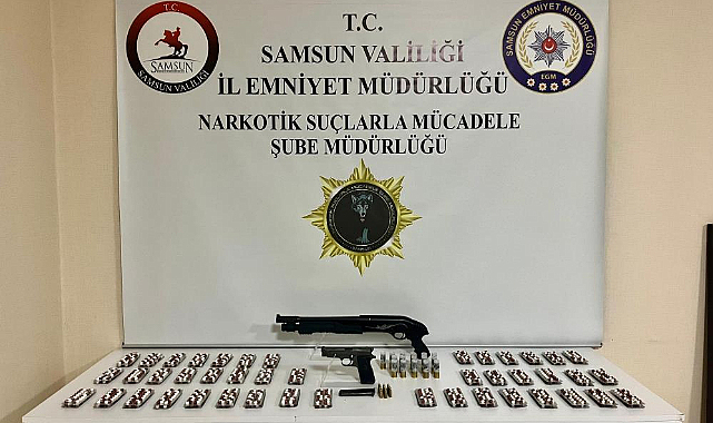 Samsun’da sentetik ecza ile tabanca ve tüfek ele geçirildi