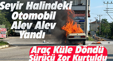 Samsun'da seyir halindeki otomobil alev alev yandı