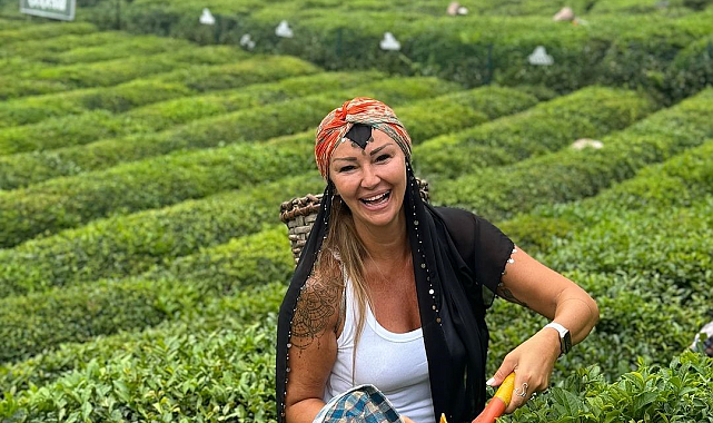Pınar Altuğ Atacan Rize'de bahçeye girip çay topladı