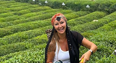 Pınar Altuğ Atacan Rize'de bahçeye girip çay topladı