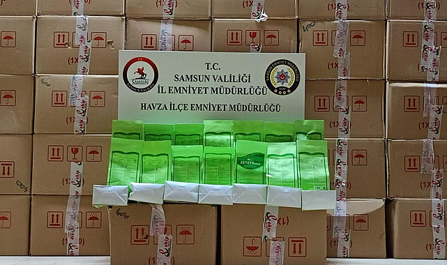 Samsun'un Havza'da binlerce paket satışı yasak bitki güçlendirme tozu ele geçirildi