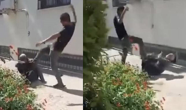 Vicdansız genç yaşlı adamı acımasızca dövdü
