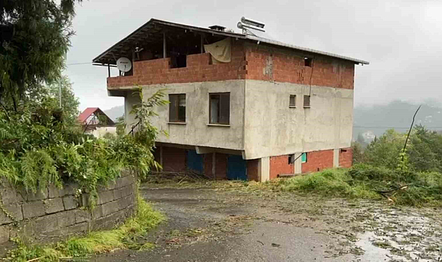 Rize'de ağaca yıldırım düştü, yanındaki ev hasar gördü