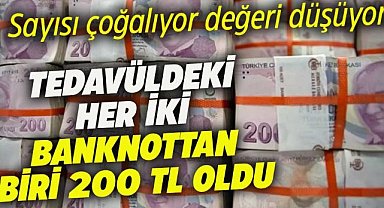 Tedavüldeki her iki banknottan biri 200 TL oldu