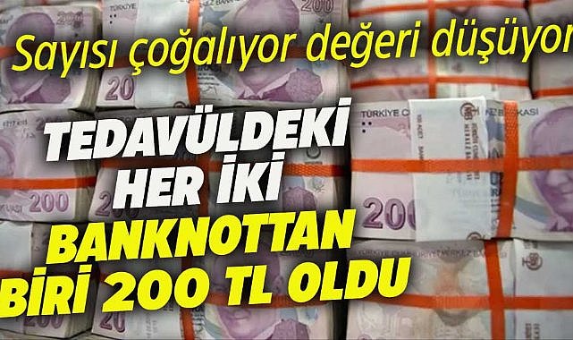 Tedavüldeki her iki banknottan biri 200 TL oldu
