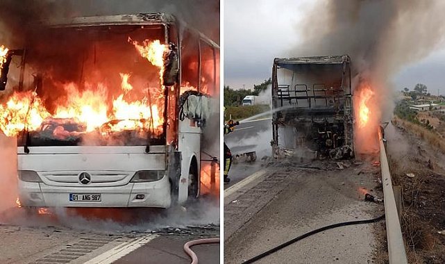 Samsun'dan Adana'ya giden otobüs alev alev yandı