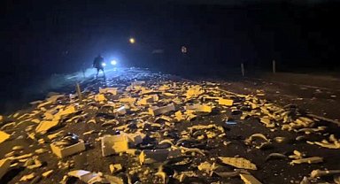 Tırın kapağı açıldı karayolu balık haline döndü