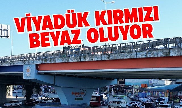 Samsun'da mavi beyaz olan viyadük kırmızı beyaza boyanıyor