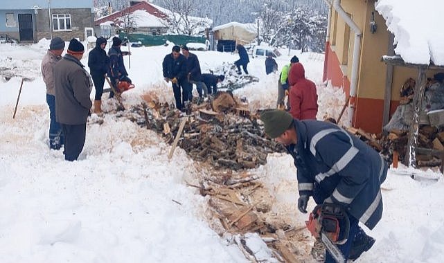 Samsun Yakakent'te köylüler okulun kışlık odunu el birliği ile hazırladı