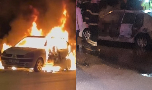 Korkunç görüntü! Otomobilin sürücüsü aracında sıkıştı yanarak can verdi