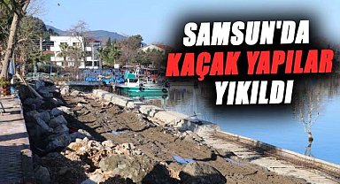 Samsun'da balıkçı barınağının kaçak yapıları yıkıldı