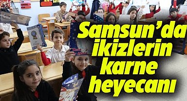 Samsun'da ikiz öğrencilerin karne heyecanı