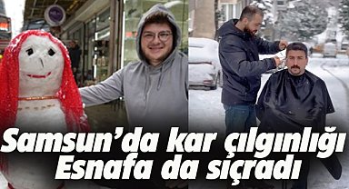 Samsun'da kınacıdan 'kardan gelin! Berberden kar altında tıraş