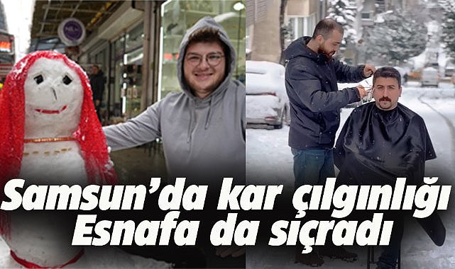 Samsun'da kınacıdan 'kardan gelin! Berberden kar altında tıraş