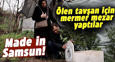 Samsun'da ölen tavşan için mermer mezar yaptılar