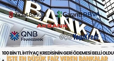 100 bin TL ihtiyaç kredisinin geri ödemesi belli oldu! İşte en düşük faiz veren bankalar