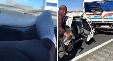 Canlı yayın yaparken tırın altında kaldılar! Kamera saniye saniye kaydetti!