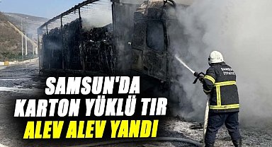 Samsun'da karton yüklü tır alev alev yandı