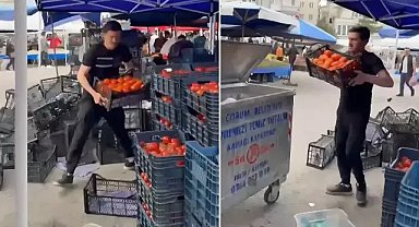 Çorum’da kilolarca domatesi çöpe döktü! Pazarcıya milyonluk ceza