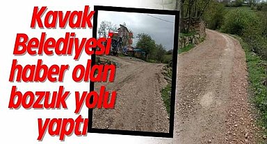 Kavak Belediyesi haber olan bozuk yolu yaptı