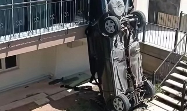 Kadın aday sürücü apartmanın bahçesine uçtu