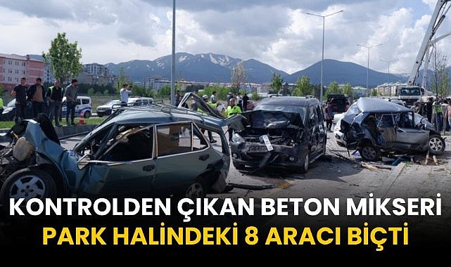 Kontrolden çıkan beton mikseri park halindeki 8 aracı biçti