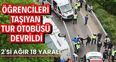 Sinop'ta öğrencileri taşıyan otobüs devrildi! 2'si ağır 18 yaralı