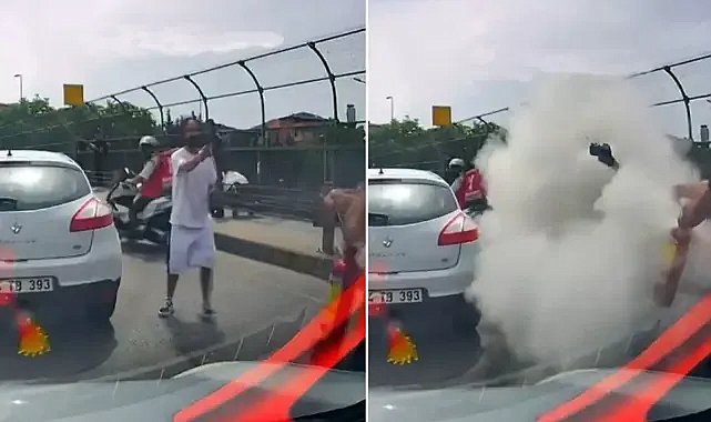 Trafikte tartıştığı bıçaklı saldırgana yangın tüpü sıkarak müdahale etti