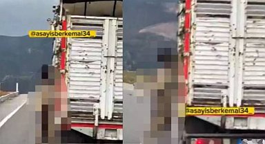 Yozgat’ta korkunç görüntü! Boğazından iple kamyona asıp götürdü