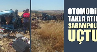 Otomobil takla atıp şarampole uçtu