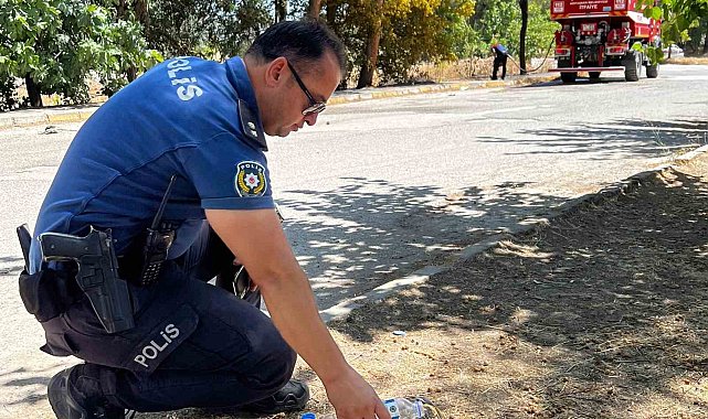 Yanmak üzere olan kaplumbağayı polis son anda kurtardı