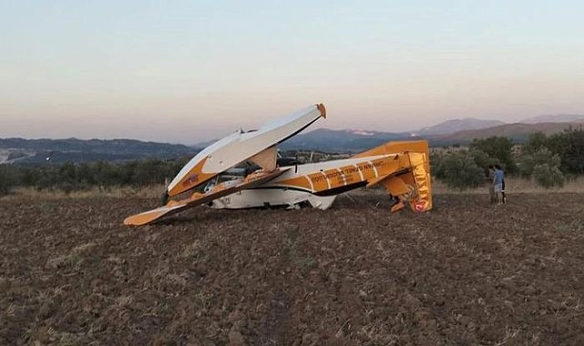 Yangın söndürme uçağı acil iniş yaparken düştü!