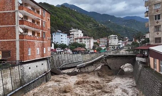 Artvin Borçka'da tarihi köprü selde yıkıldı
