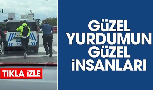 Samsun'da yolda kalan polis aracı vatandaşların yardımıyla çalıştırıldı