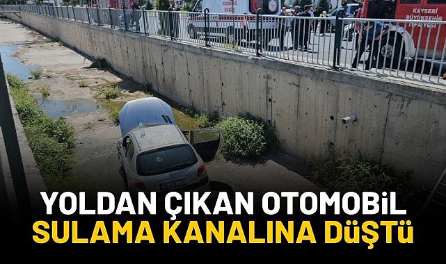 Yoldan çıkan otomobil sulama kanalına düştü